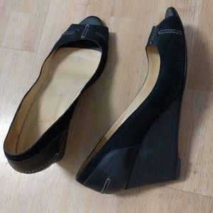Christian Louboutin black wedge open toe shoes, size 39 1/2